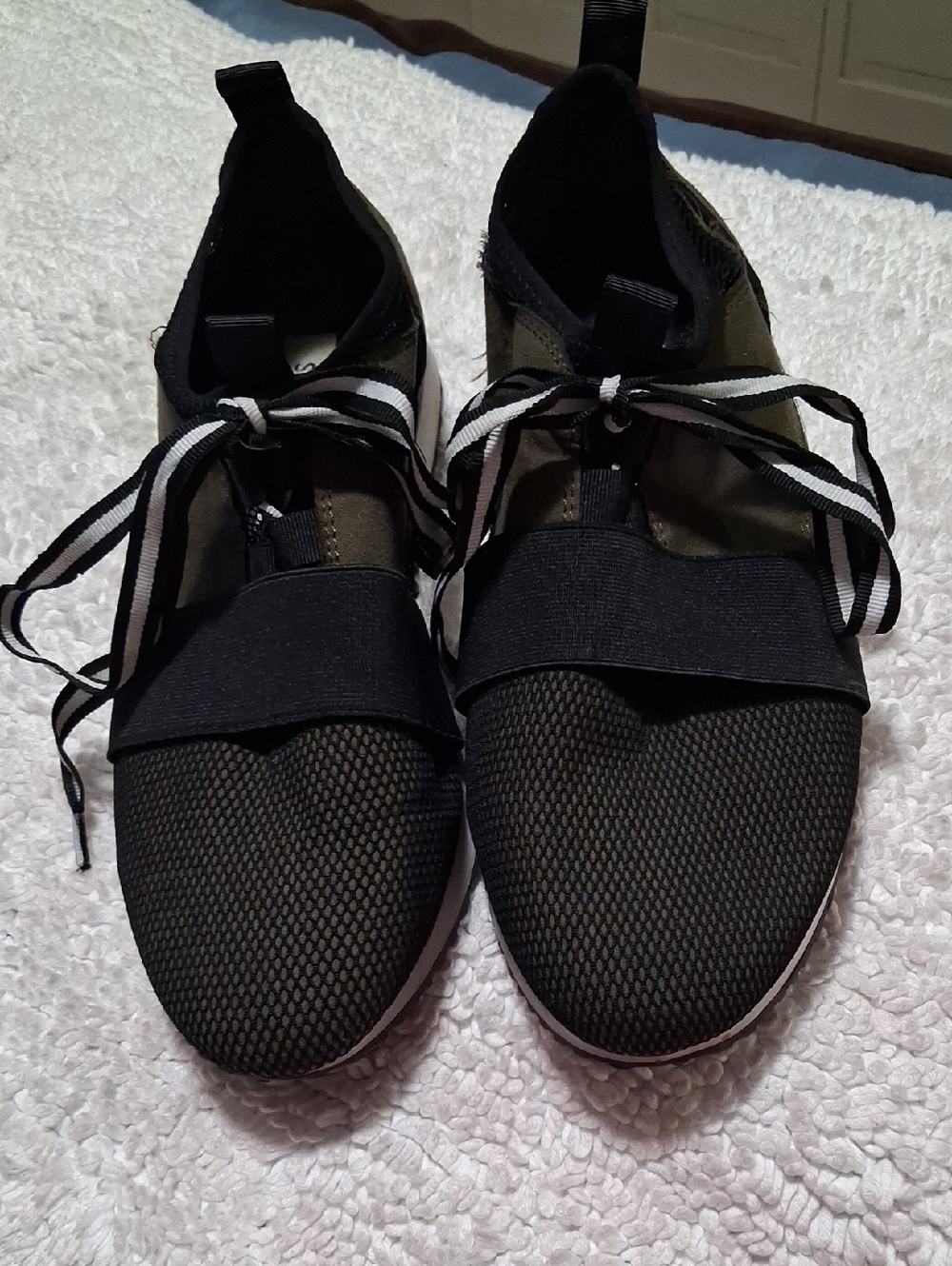 Steve Madden Antics Black Mesh & Green Slip-On Sneakers with Ribbon Detail